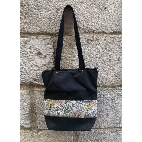 Bolso tote negro hojas