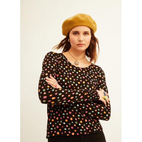 Camiseta viscosa easy negra lunares